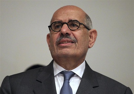 Mohamed ElBaradei launches his new party named Constitution during a news conference in Cairo