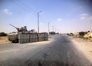 An army check point is seen in El-Arish