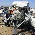 Two tour buses that crashed into each another are seen on Hurgada highway