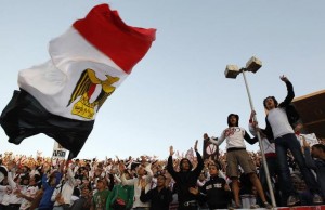 Fans cheer Egypt's Zamalek team before their African Champions League soccer match against Kenya's Ulinzi Stars at the Military Stadium in Cairo