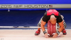 HOUSTON, TX - NOVEMBER 23:  Bredni Roque of Mexico reacts to a lift in the men's 69kg weight class during the 2015 International Weightlifting Federation World Championships at the George R. Brown Convention Center on November 23, 2015 in Houston, Texas.  (Photo by Scott Halleran/Getty Images)