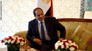 Egypt's president Abdel Fattah al-Sisi meets with Algerian Senate speaker Abdelkader Bensalah (unseen) upon his arrival at Houari-Boumediene International Airport on June 25, 2014 in Algiers. Sisi arrived in Algeria for his first trip abroad since being elected in May and he is expected to meet President Abdelaziz Bouteflika, notably to discuss ways of "promoting the brotherly relations and cooperation that exist between the two countries and on issues linked to the situation in the Arab world and Africa".      AFP PHOTO/FAROUK BATICHE        (Photo credit should read FAROUK BATICHE/AFP/Getty Images)