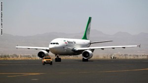 An airplane of Mahan Air sits at the tarmac after landing at Sanaa International Airport in the Yemeni capital on March 1, 2015 a day after officials from the Shiite militia-controlled city signed an aviation agreement with Tehran. Western-backed President Abedrabbo Mansour Hadi, who fled last weekend an effective house arrest by the Huthis in Sanaa, slammed the agreement as "illegal," according to an aide. AFP PHOTO / MOHAMMED HUWAIS        (Photo credit should read MOHAMMED HUWAIS/AFP/Getty Images)
